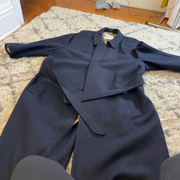 London Fog Dark Blue Wool Trench Coat - Picture 5 of 10